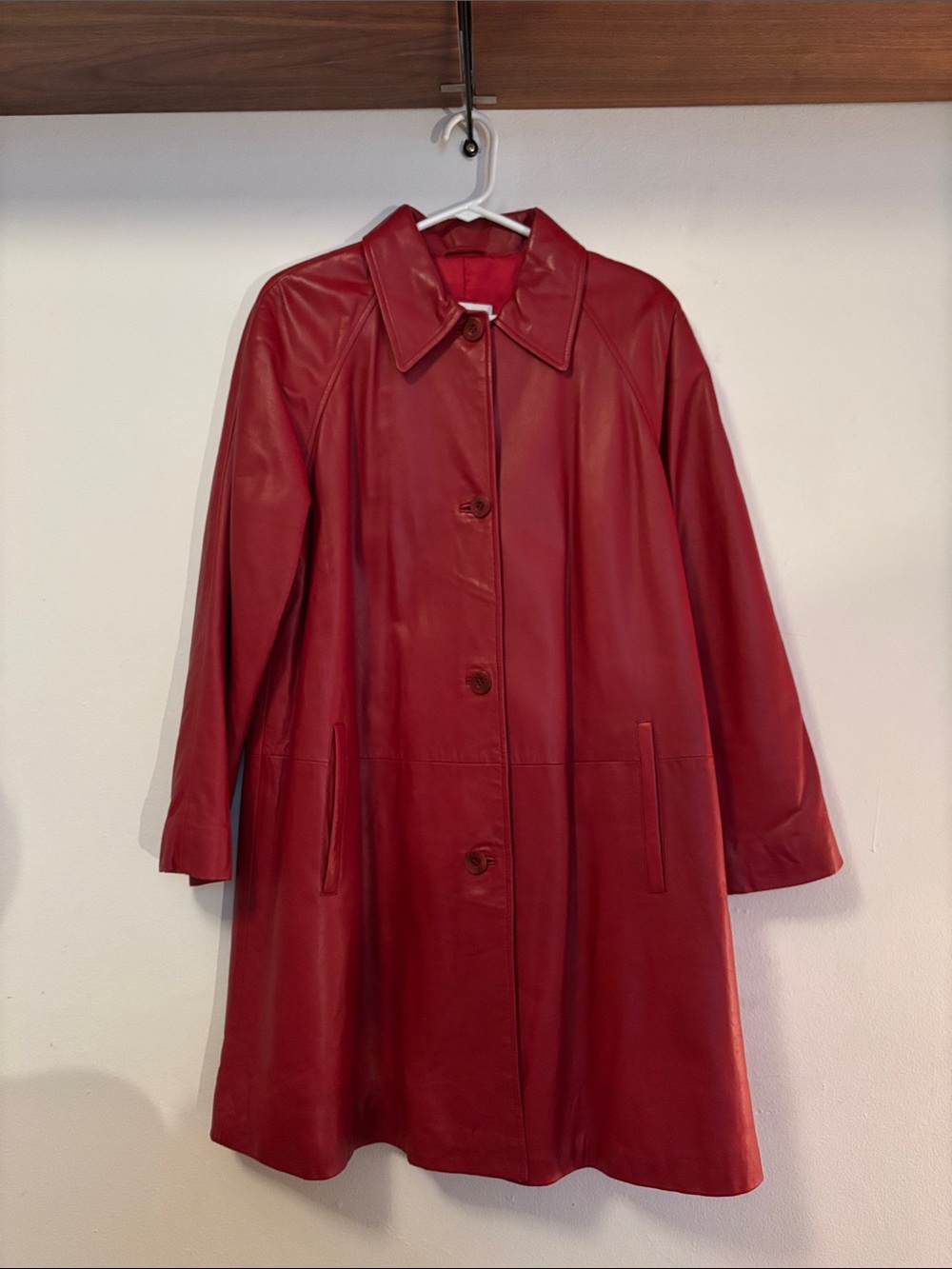 Vintage Red Leather Button-Front Coat